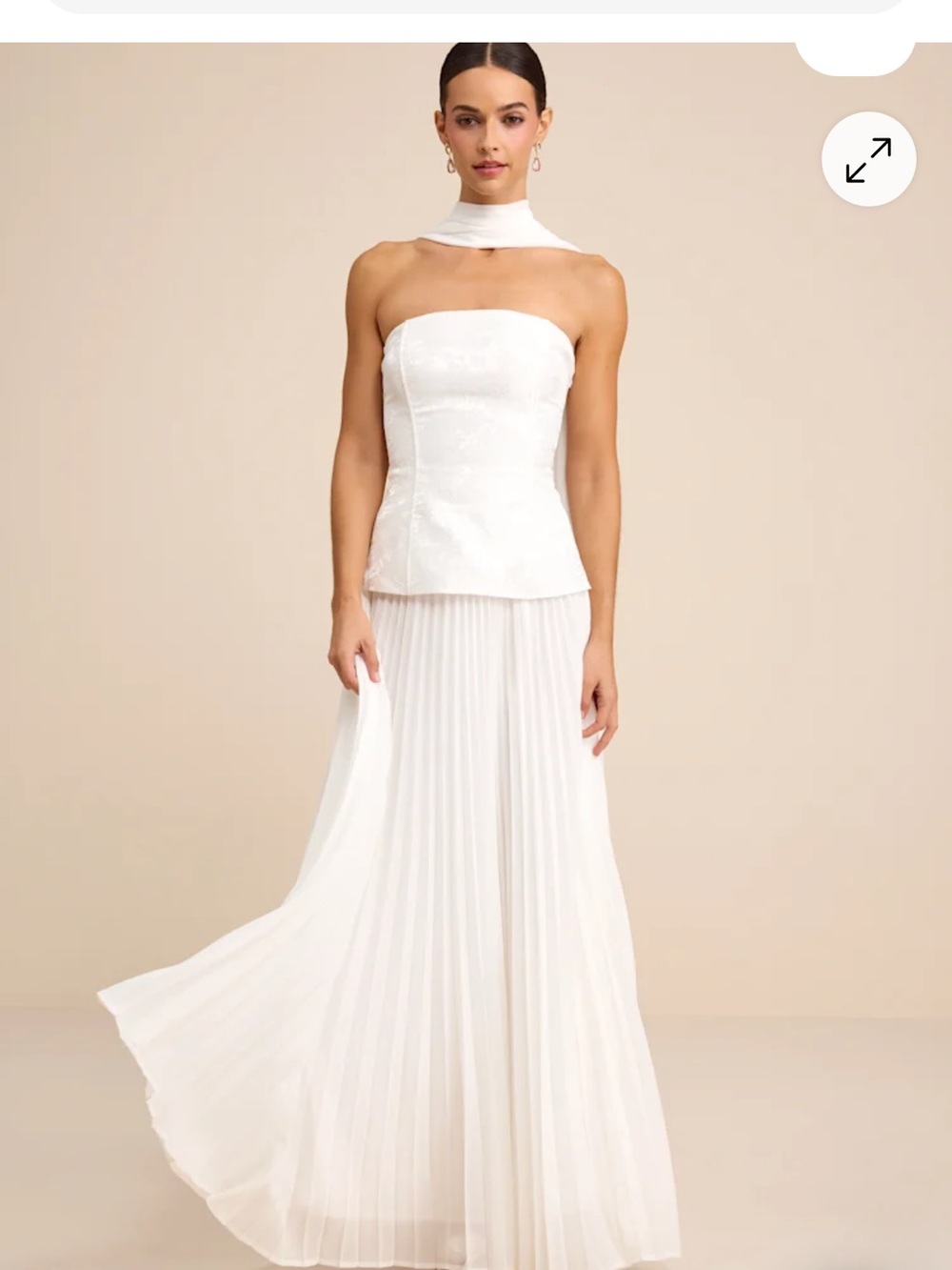 Lulu's White Strapless Pleated Maxi Dress with Choker Detail